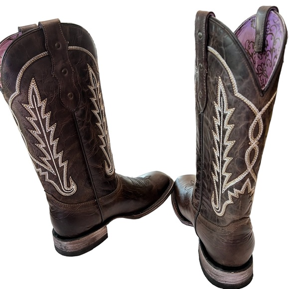 Alfa Shoes - Women’s Handmade Brown Cowhide Square Toe Tall Boot Size 8